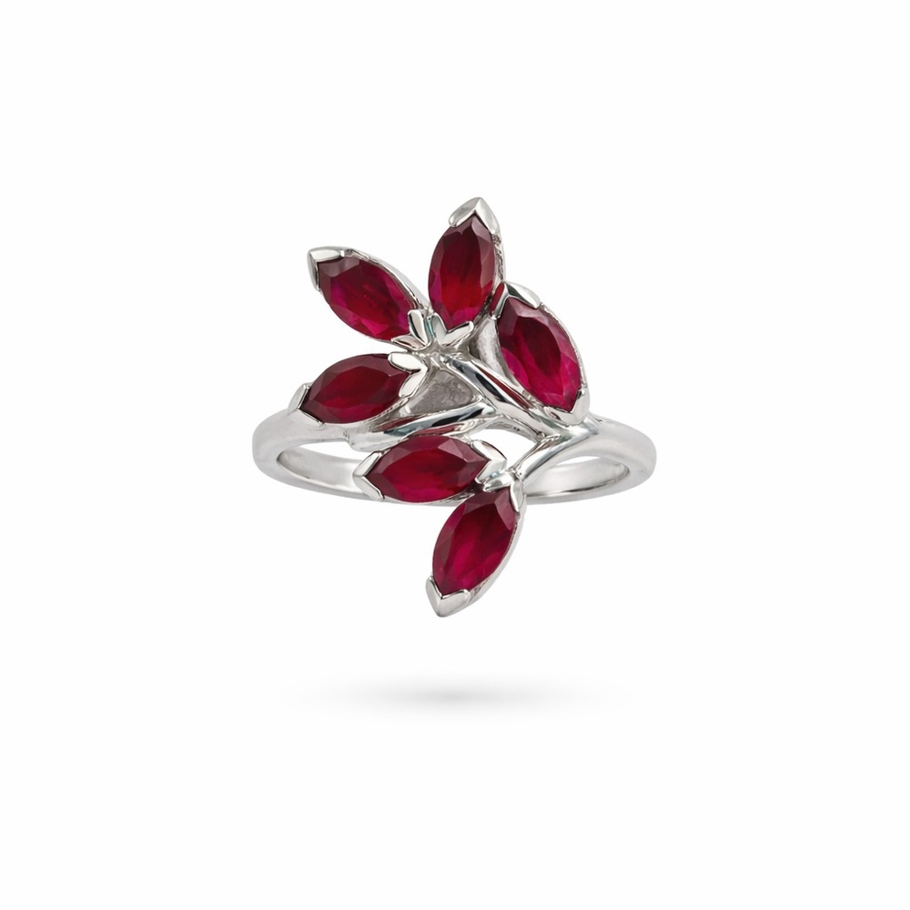 S925 Ruby Lab Grown Leaf Ring - image 1